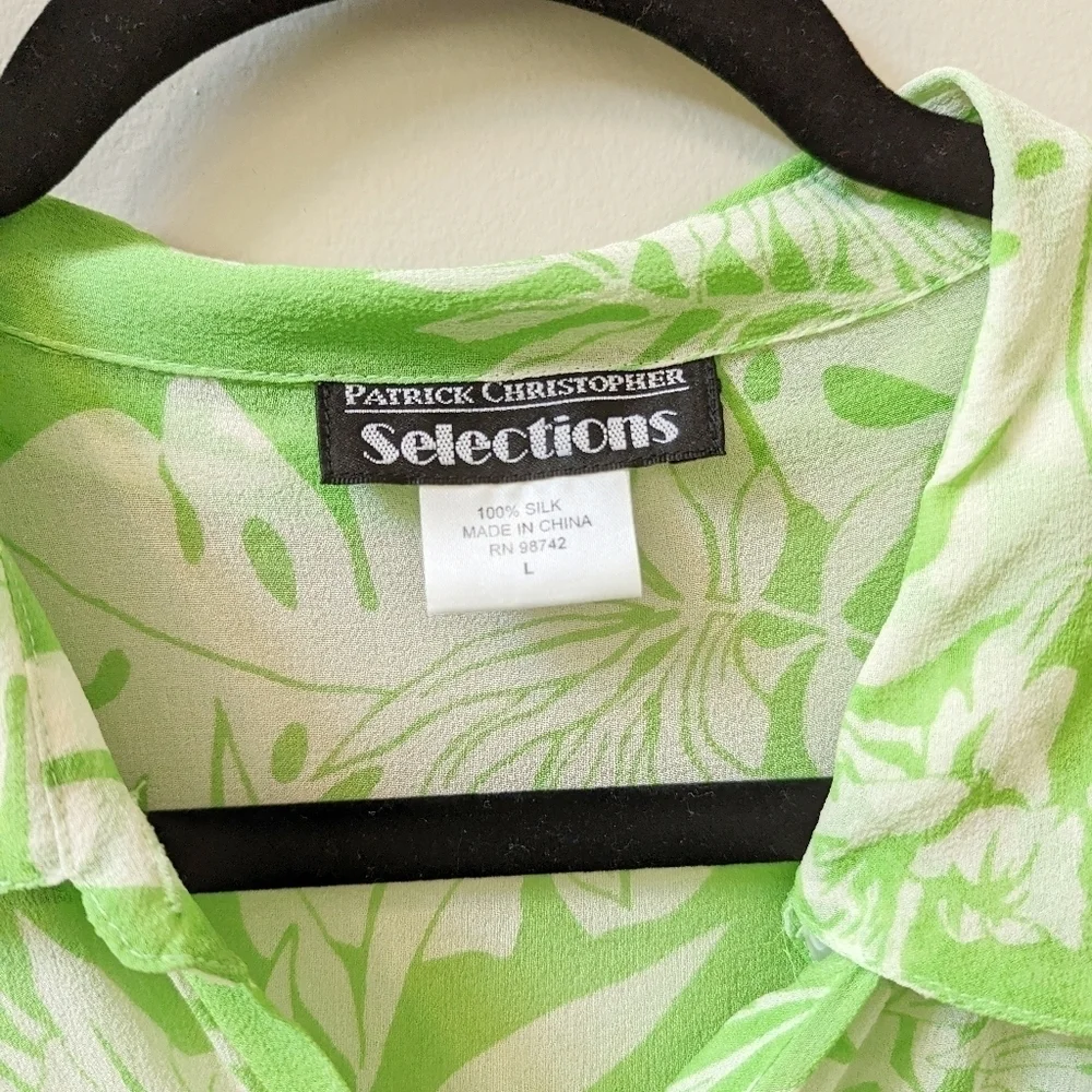 Vintage Tropical Floral Button-Up Sheer Silk Tunic Swim Cover - Picture 12 of 12